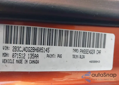 2011 Dodge Challenger z USA, uszkodzony, nr VIN 2B3CJ4DG2BH605145